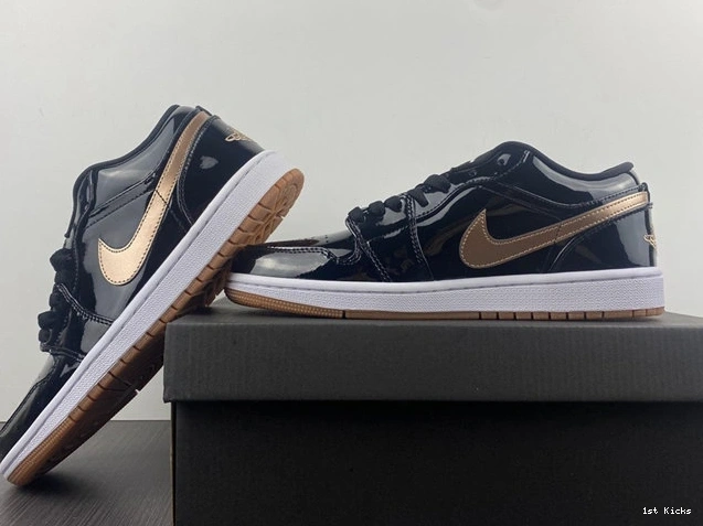 1st Kicks Black Gold 3726 Durable Jordan1 Retro Patent 554723- 1015